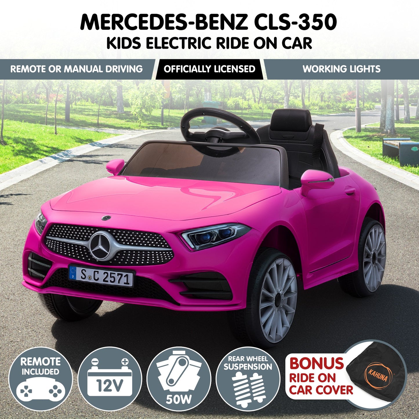 Kahuna Mercedes Benz CLS 350 Kids Electric Ride On Car with Remote Control - Pink - Image 3