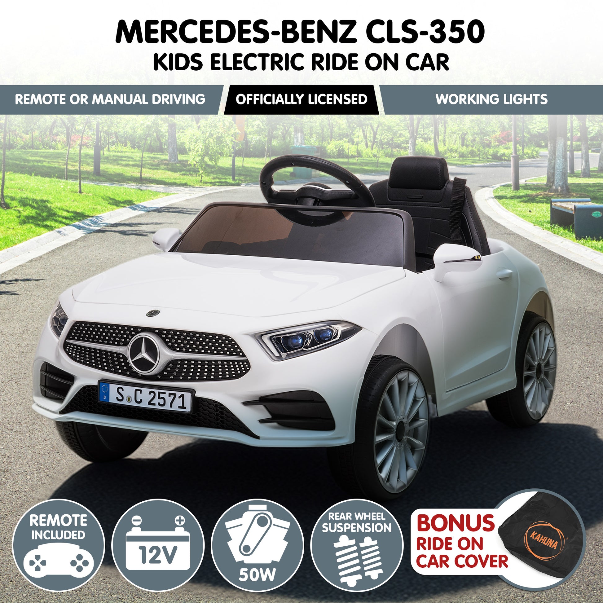 Kahuna Mercedes Benz CLS 350 Kids Electric Ride On Car with Remote Control - White - Image 3