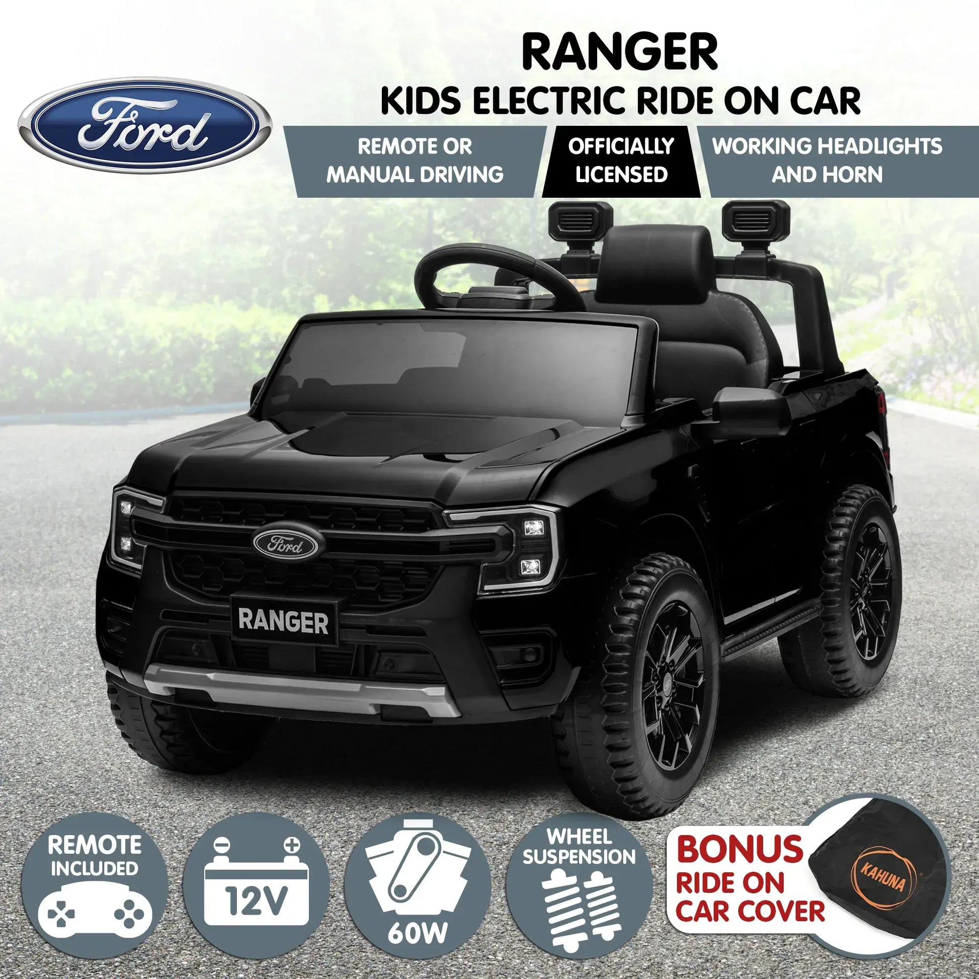Kahuna Ford Ranger Electric Kids Ride On Car - Black - Image 2