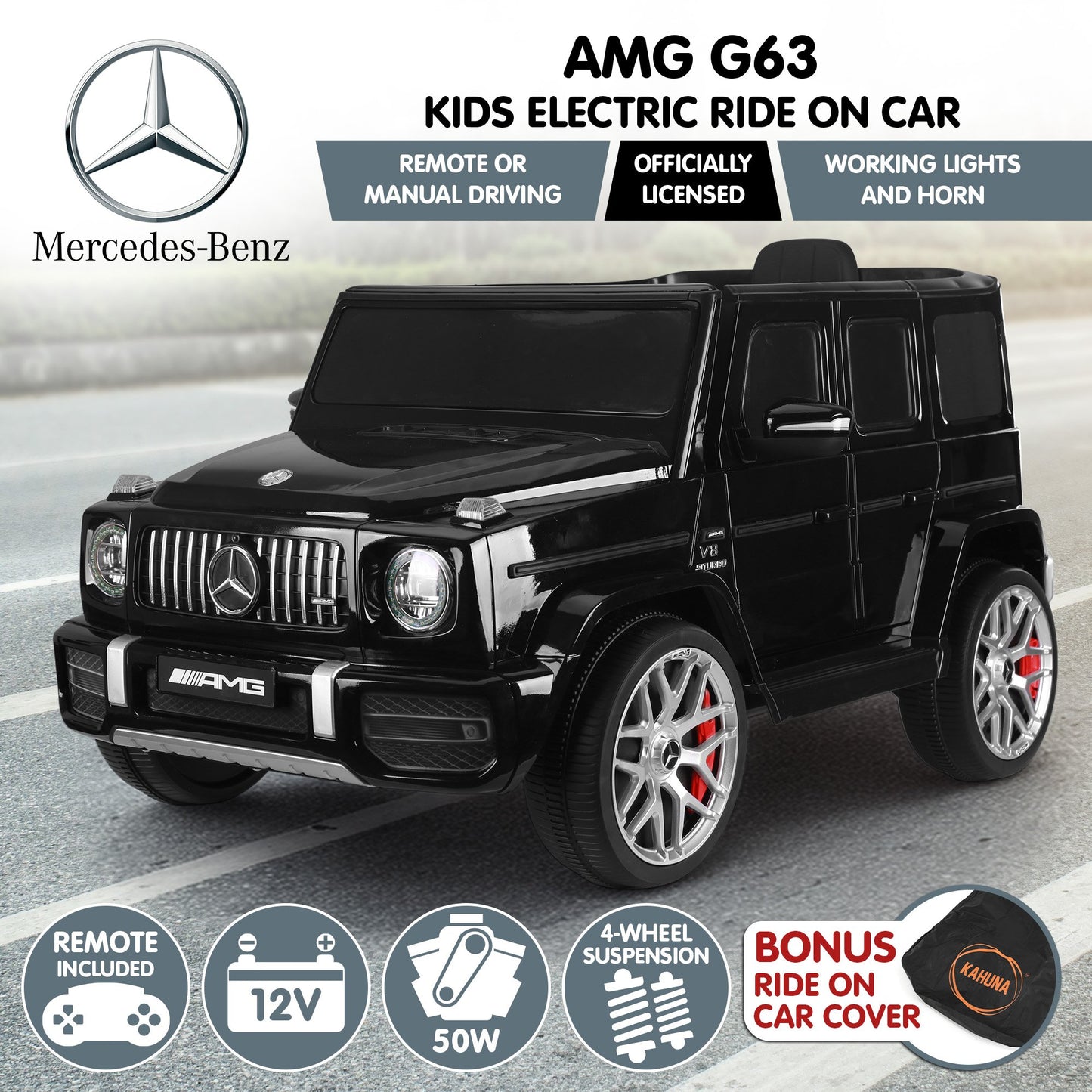 Kahuna Mercedes Benz AMG Licensed G63 Kids Electric Ride On Car Remote Control Dual 25W Motors Music Player LED Lights - Image 2