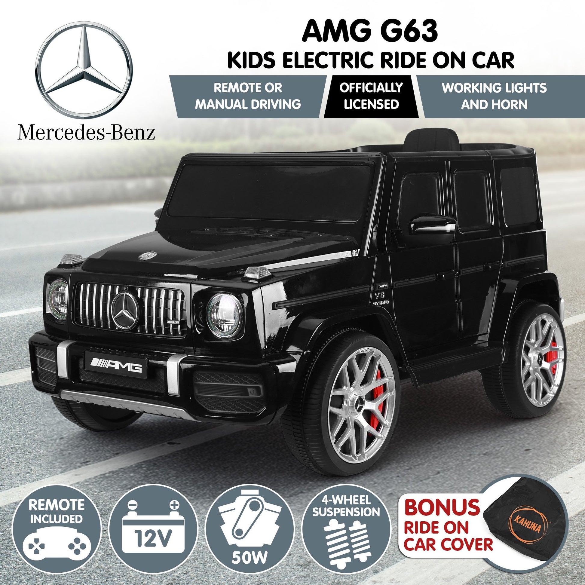 Kahuna Mercedes Benz AMG Licensed G63 Kids Electric Ride On Car Remote Control Dual 25W Motors Music Player LED Lights - Image 2