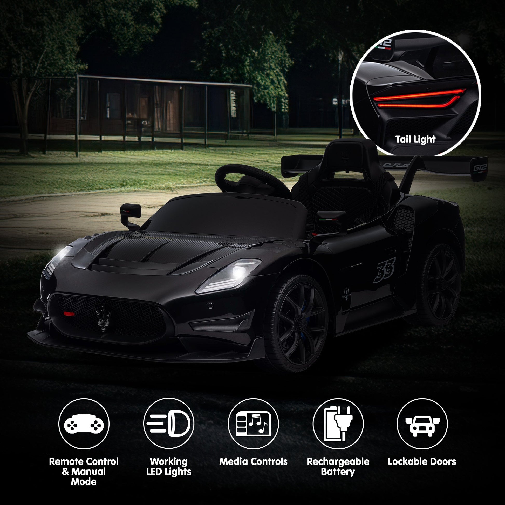 Kahuna Maserati MC20 GT2 Licensed Electric Kids Ride On Race Car Black - Image 5