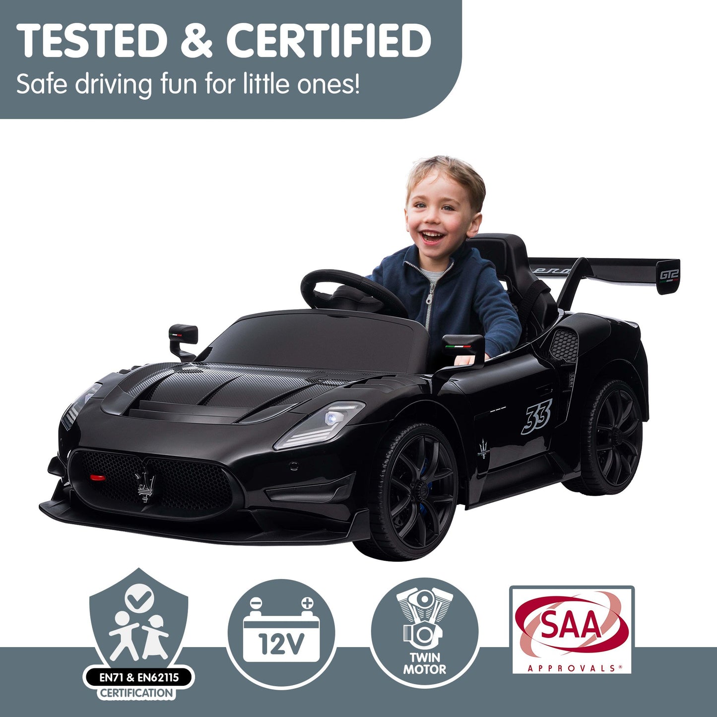 Kahuna Maserati MC20 GT2 Licensed Electric Kids Ride On Race Car Black - Image 8