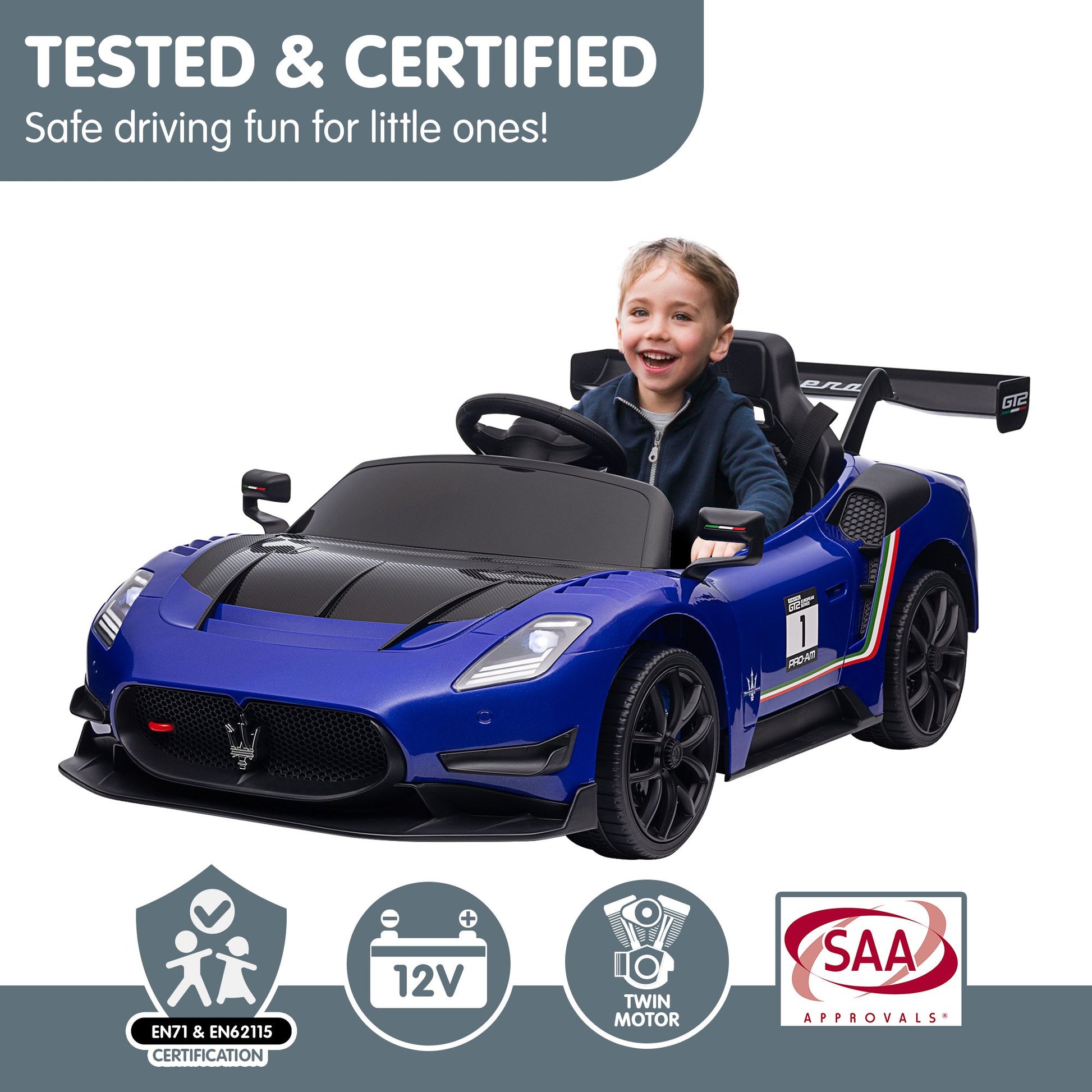 Kahuna Maserati MC20 GT2 Licensed Electric Kids Ride On Race Car Blue - Image 8