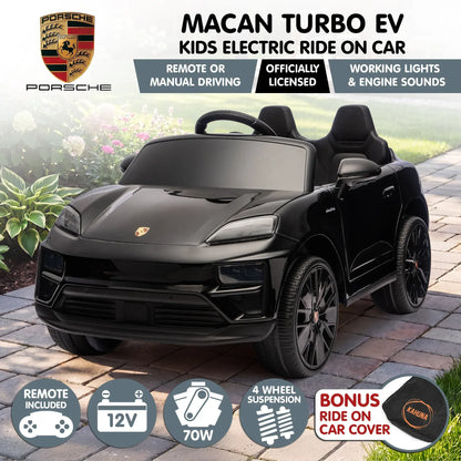 Kahuna Black Porsche Macan Turbo EV Kids Ride On Car 12V Electric Car - Image 2