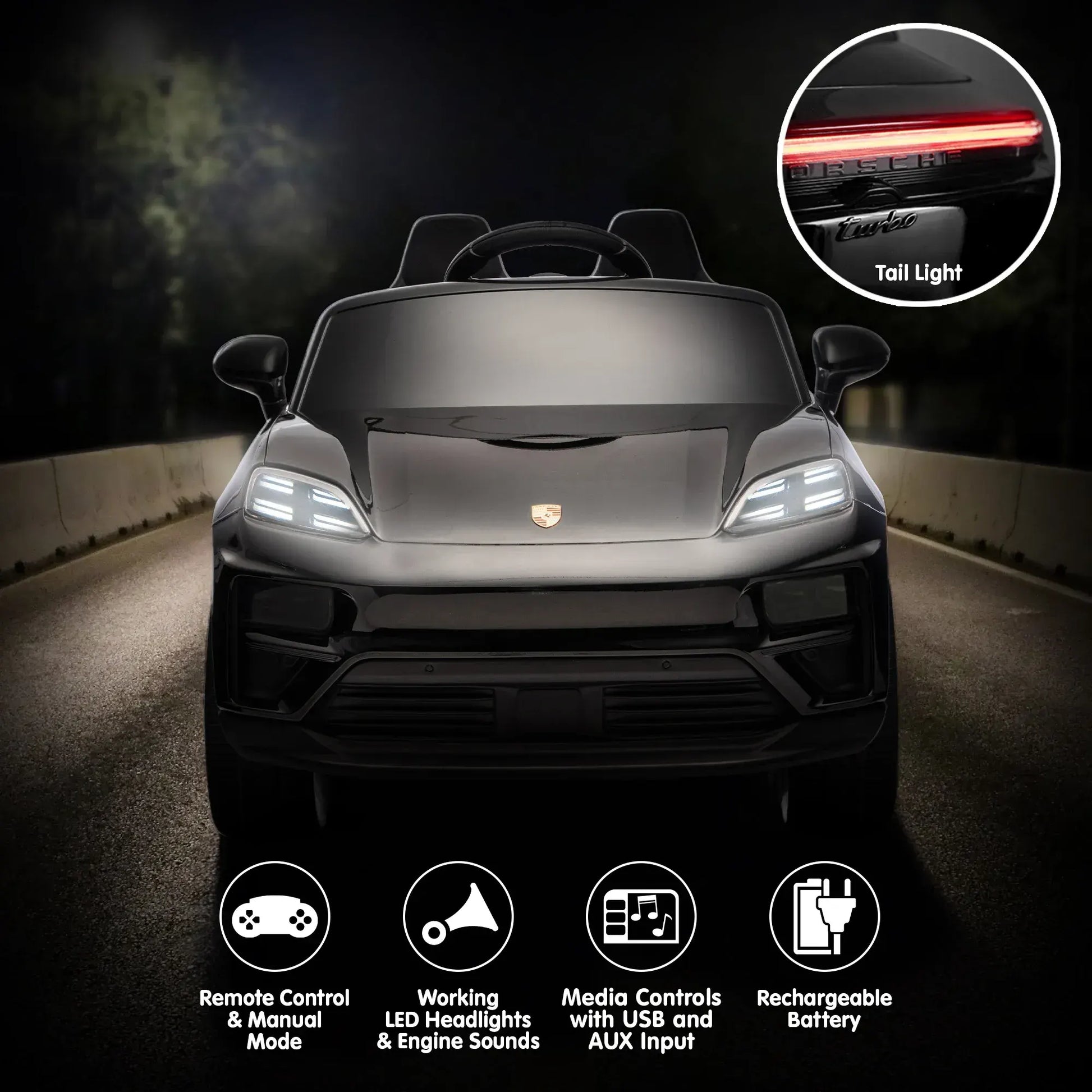 Kahuna Black Porsche Macan Turbo EV Kids Ride On Car 12V Electric Car - Image 4