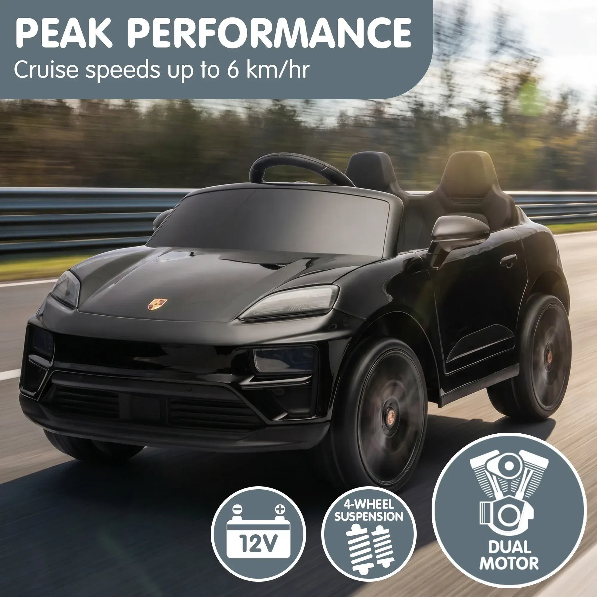 Kahuna Black Porsche Macan Turbo EV Kids Ride On Car 12V Electric Car - Image 5
