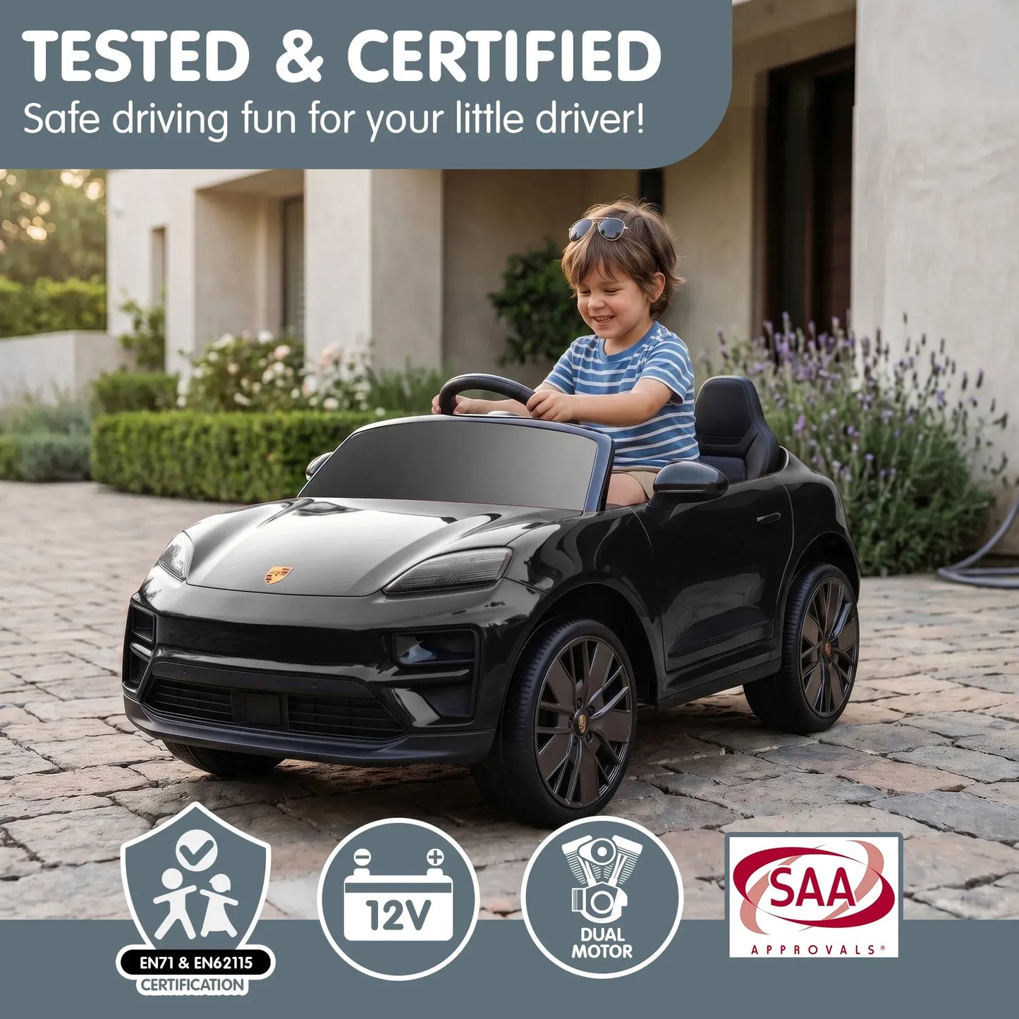 Kahuna Black Porsche Macan Turbo EV Kids Ride On Car 12V Electric Car - Image 7