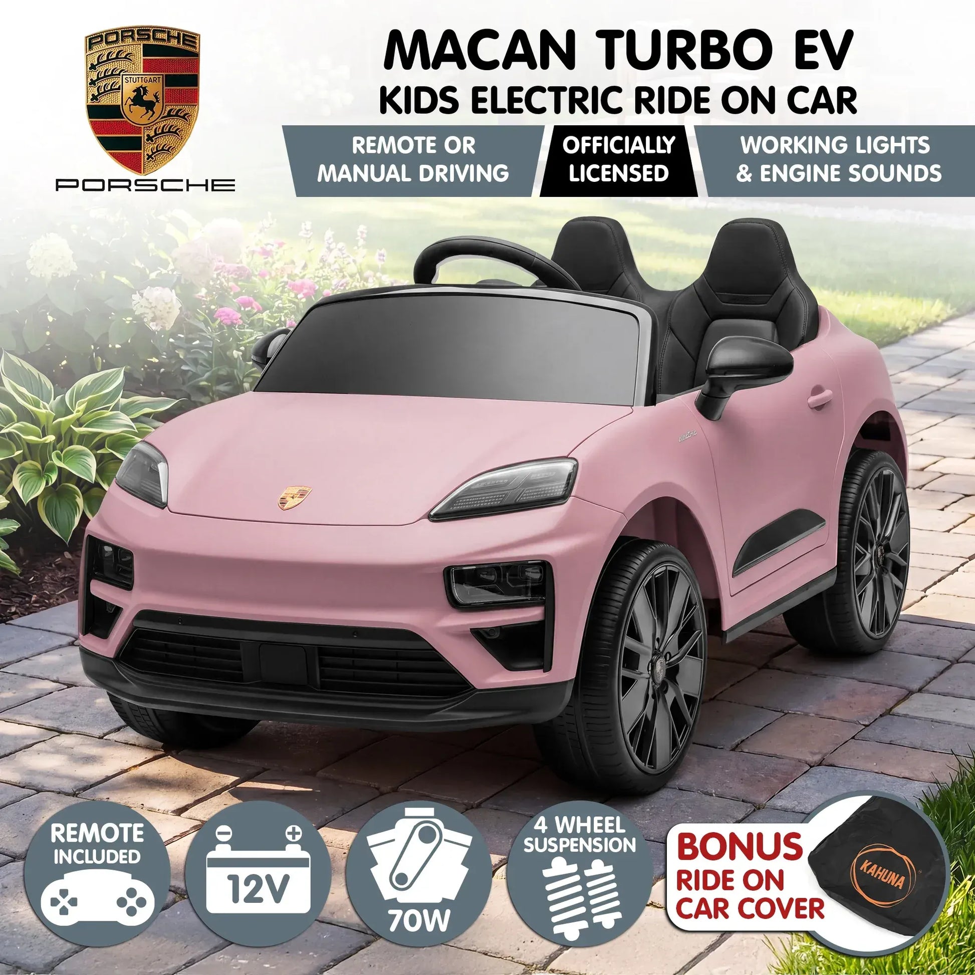 Kahuna Pink Porsche Macan Turbo EV Kids Ride On Car 12V Electric Car - Image 2