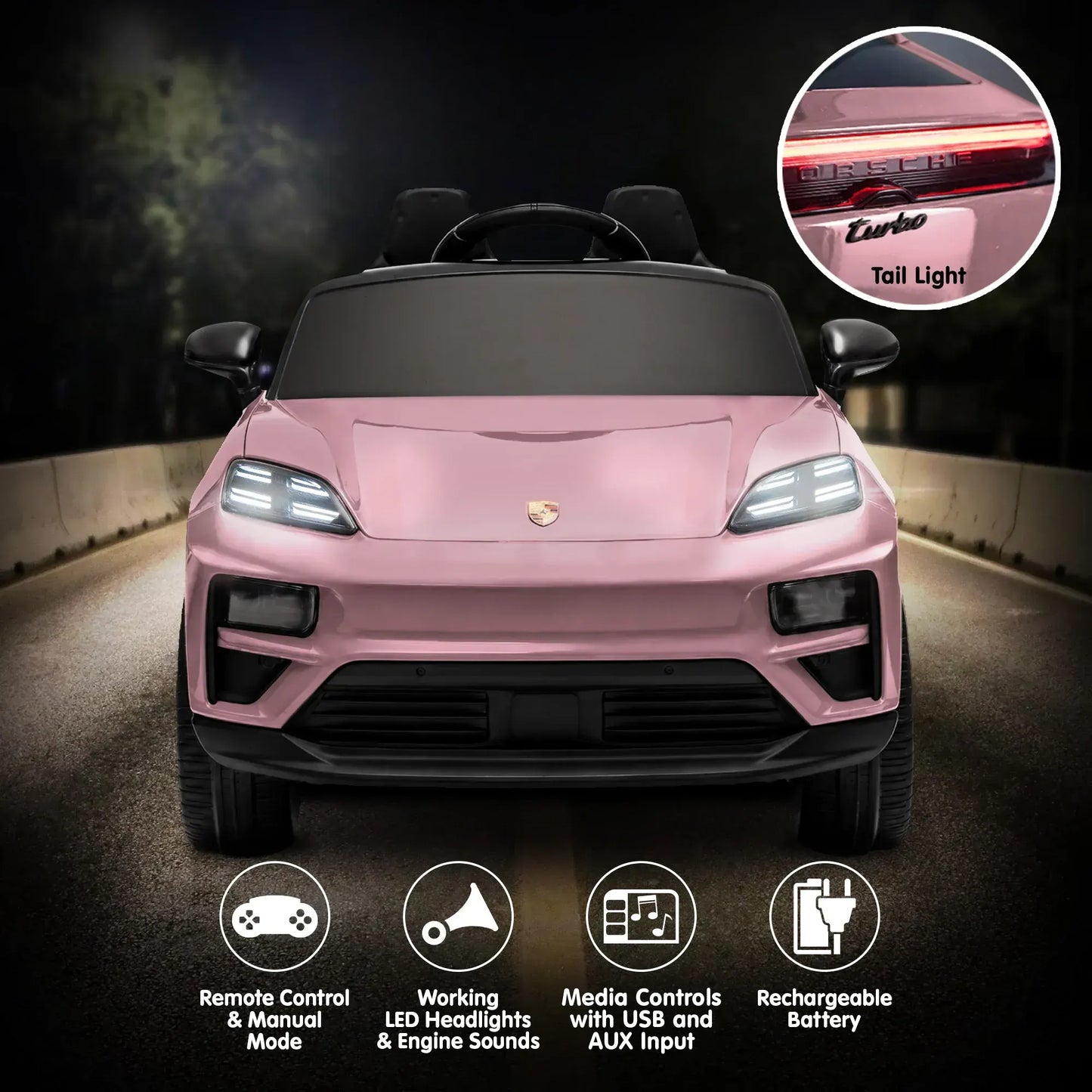 Kahuna Pink Porsche Macan Turbo EV Kids Ride On Car 12V Electric Car - Image 4