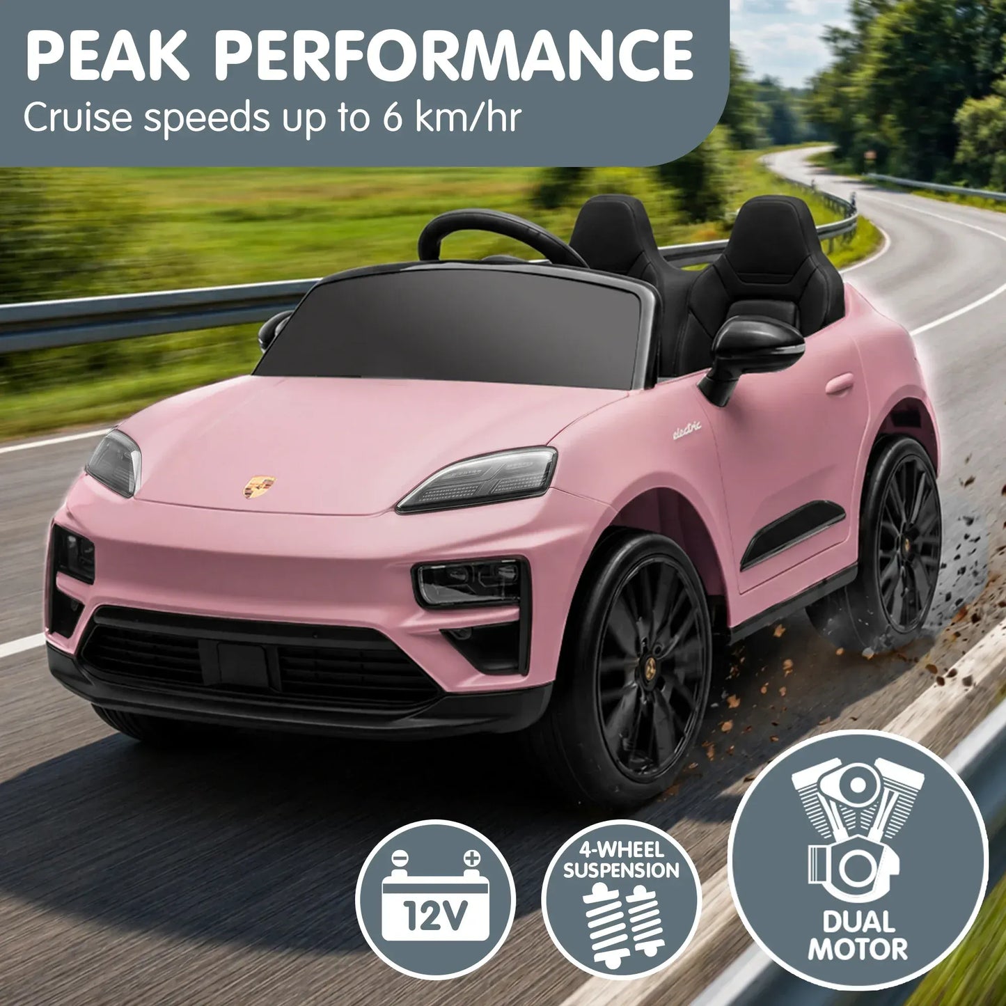 Kahuna Pink Porsche Macan Turbo EV Kids Ride On Car 12V Electric Car - Image 5