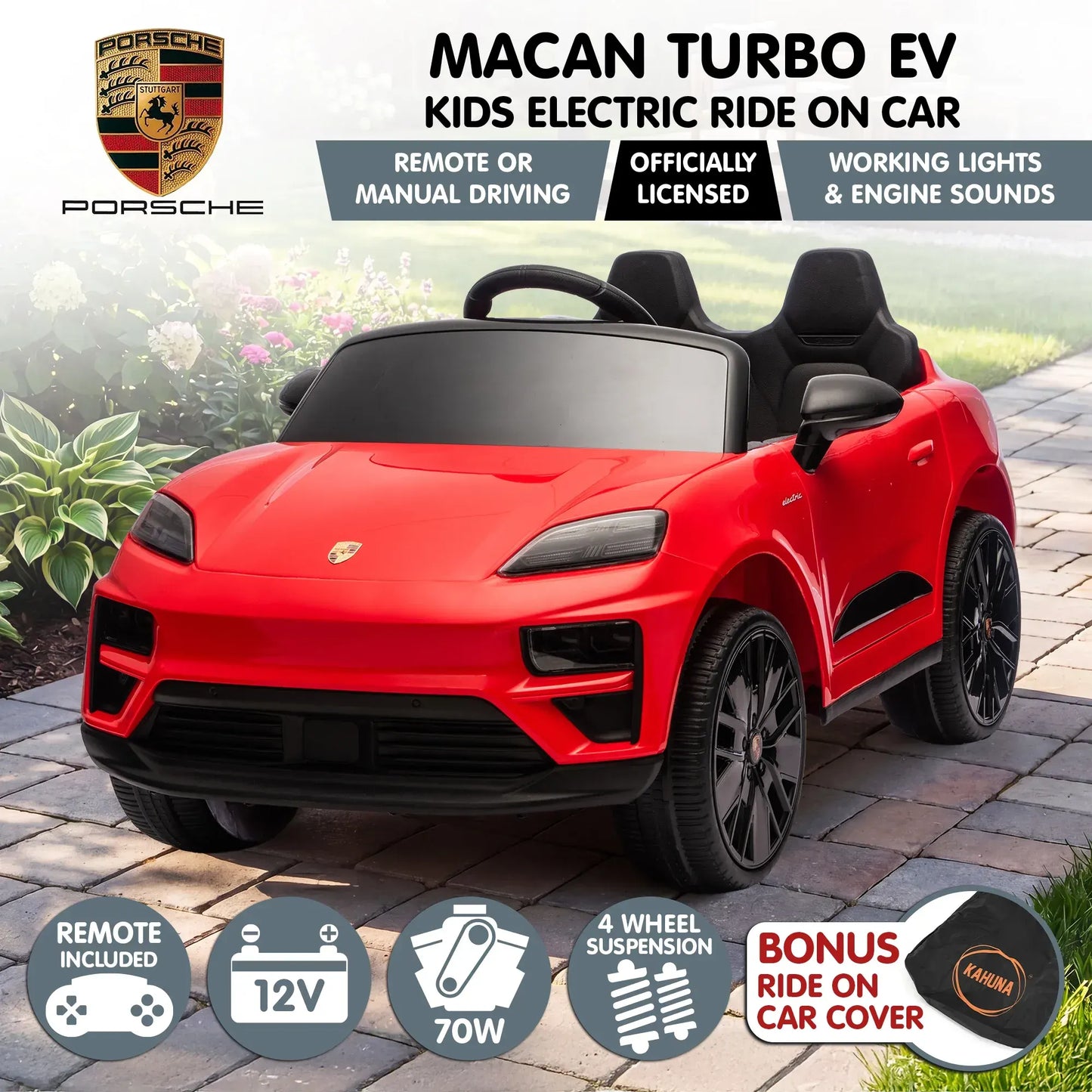 Kahuna Red Porsche Macan Turbo EV Kids Ride On Car 12V Electric Car - Image 2