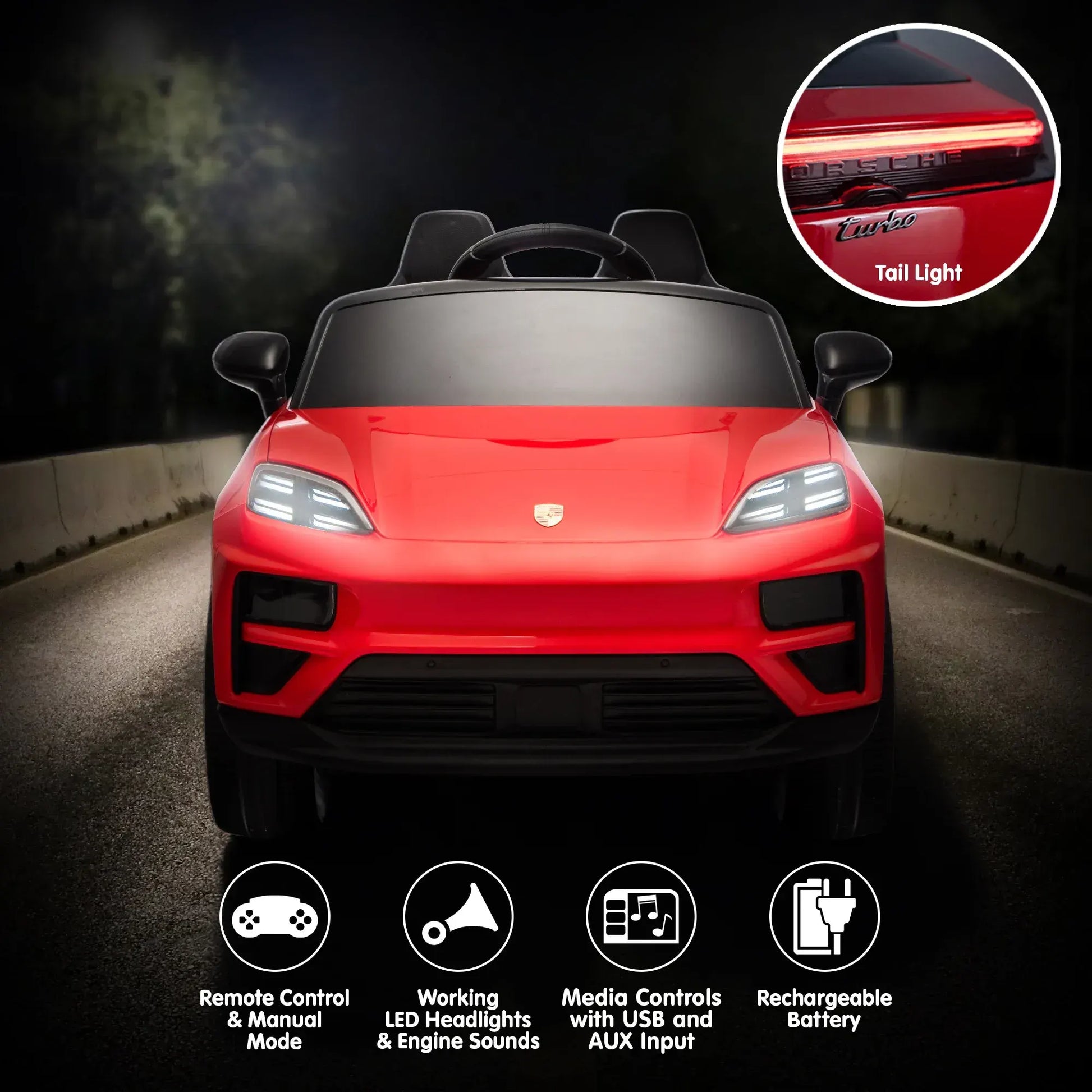 Kahuna Red Porsche Macan Turbo EV Kids Ride On Car 12V Electric Car - Image 4