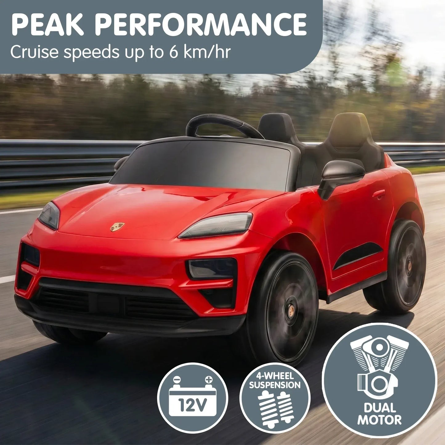Kahuna Red Porsche Macan Turbo EV Kids Ride On Car 12V Electric Car - Image 5
