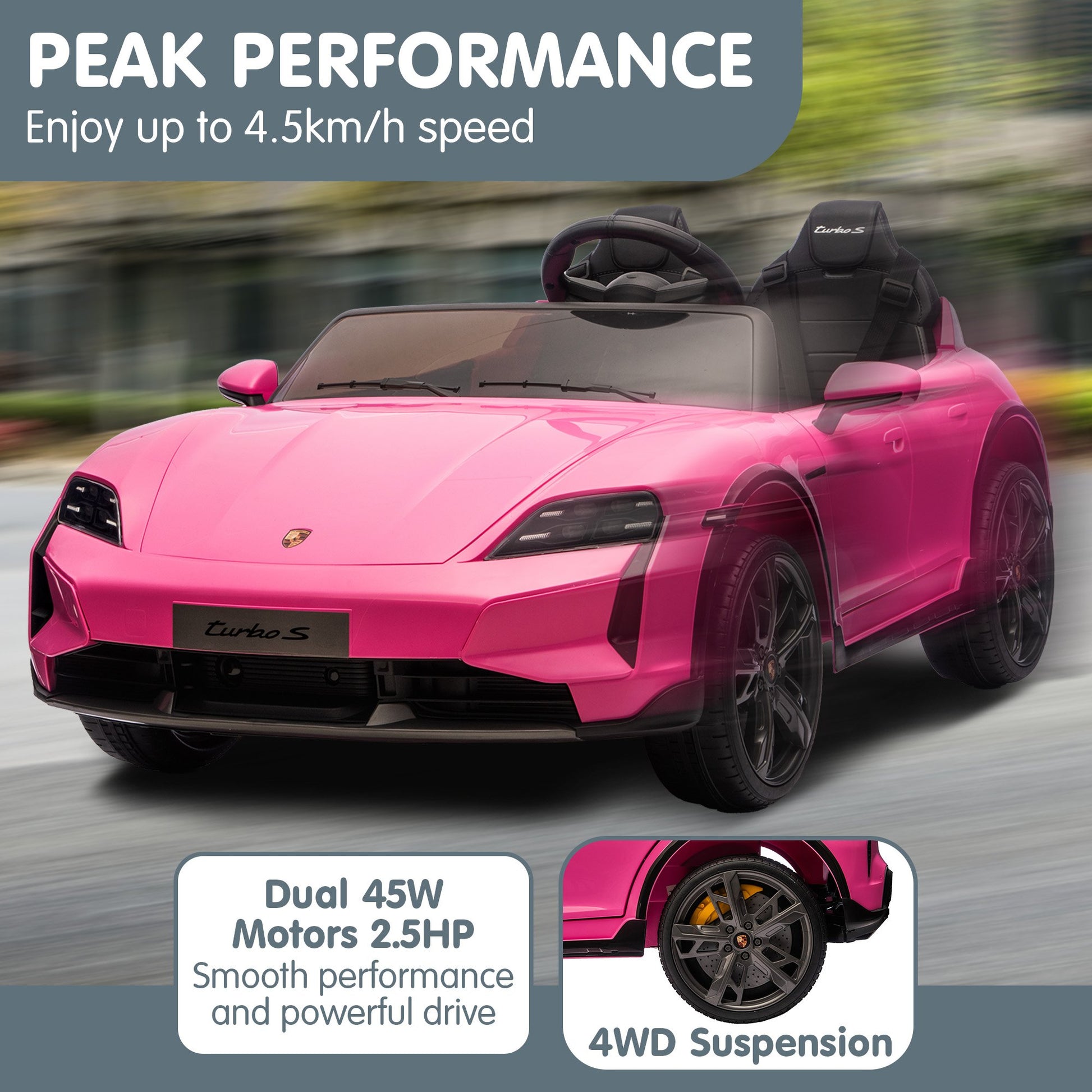 Kahuna Porsche Taycan Turbo S Kids Electric Ride On Car w/Remote Control 90W Four Wheel Suspension 2 Seater w/Seat Belt - Image 8