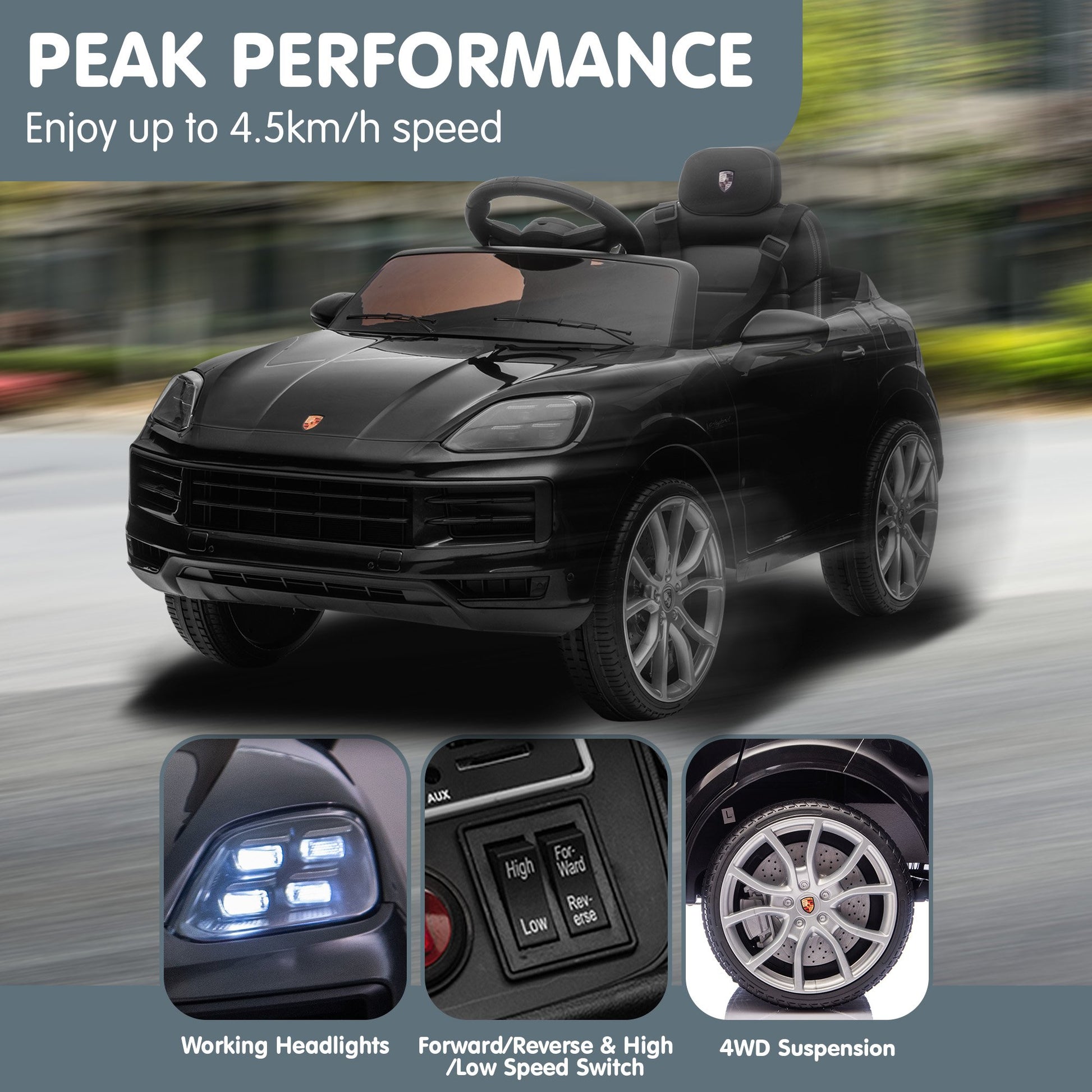 Kahuna Porsche Cayenne E Hybrid Coupe Licensed Kids Electric Ride On Car w/Remote Control 50W Dual Motors Speed Settings - Image 7