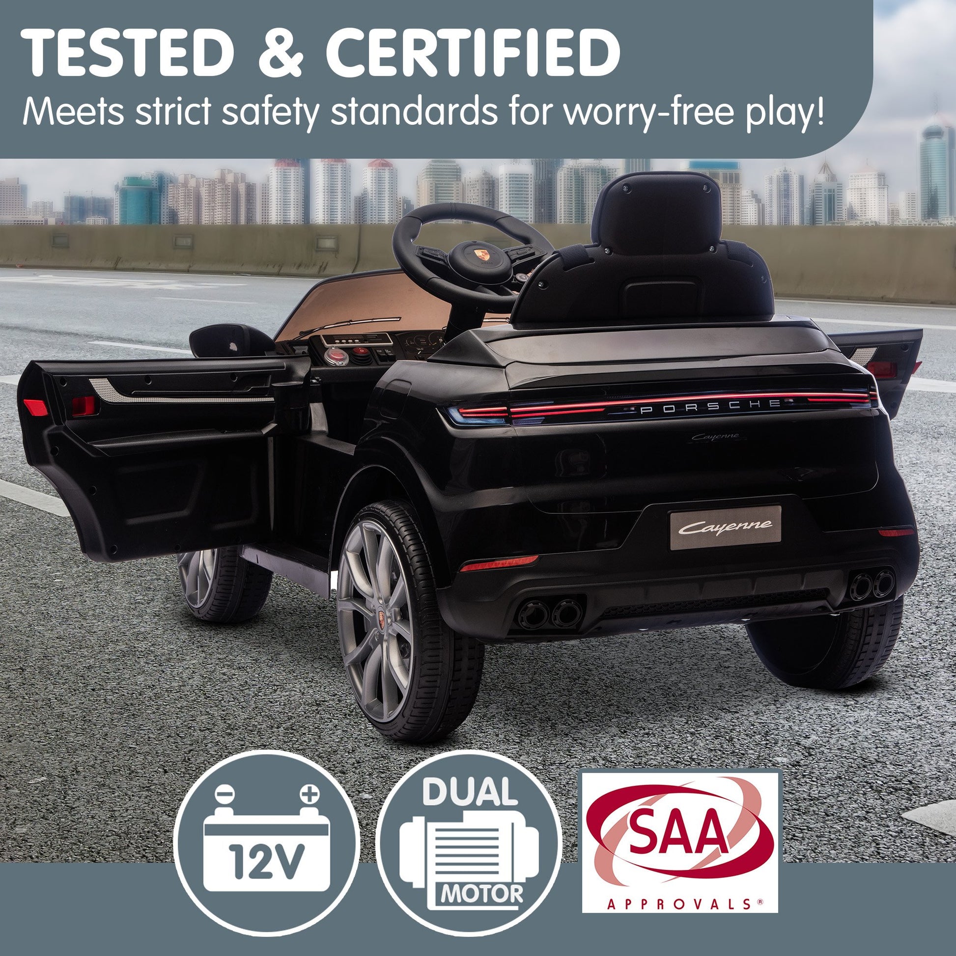 Kahuna Porsche Cayenne E Hybrid Coupe Licensed Kids Electric Ride On Car w/Remote Control 50W Dual Motors Speed Settings - Image 9