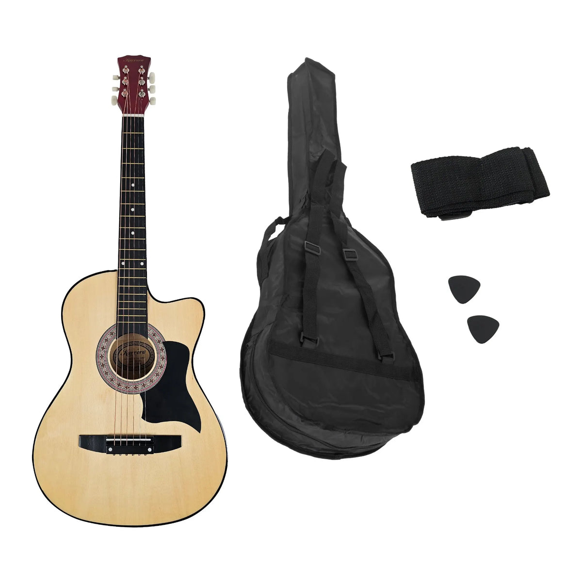 Karrera 38in Cutaway Acoustic Guitar with guitar bag - Natural - Image 3