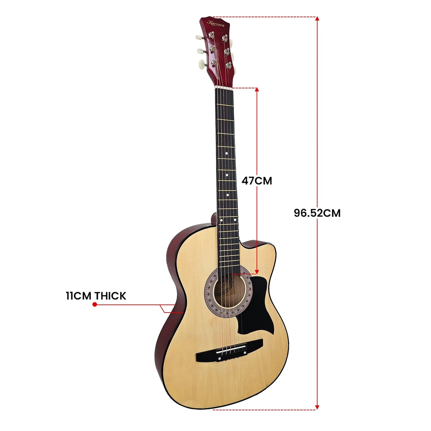 Karrera 38in Cutaway Acoustic Guitar with guitar bag - Natural - Image 4