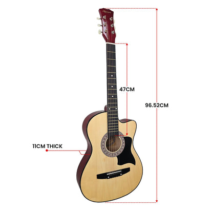 Karrera 38in Cutaway Acoustic Guitar with guitar bag - Natural - Image 4