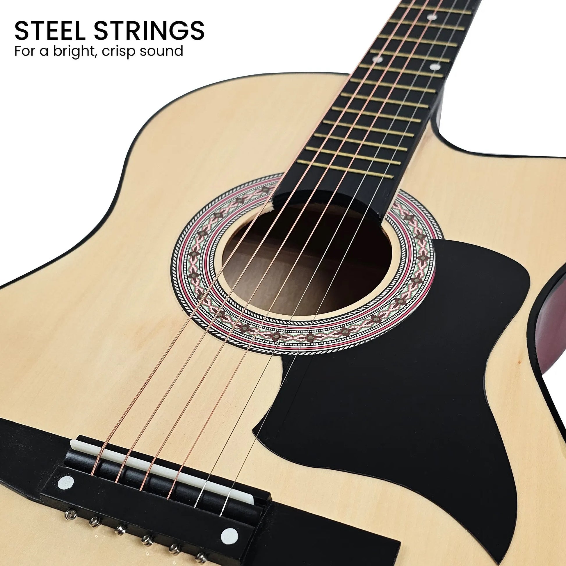 Karrera 38in Cutaway Acoustic Guitar with guitar bag - Natural - Image 7