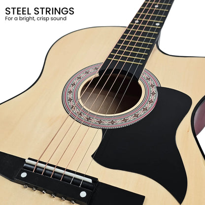 Karrera 38in Cutaway Acoustic Guitar with guitar bag - Natural - Image 7