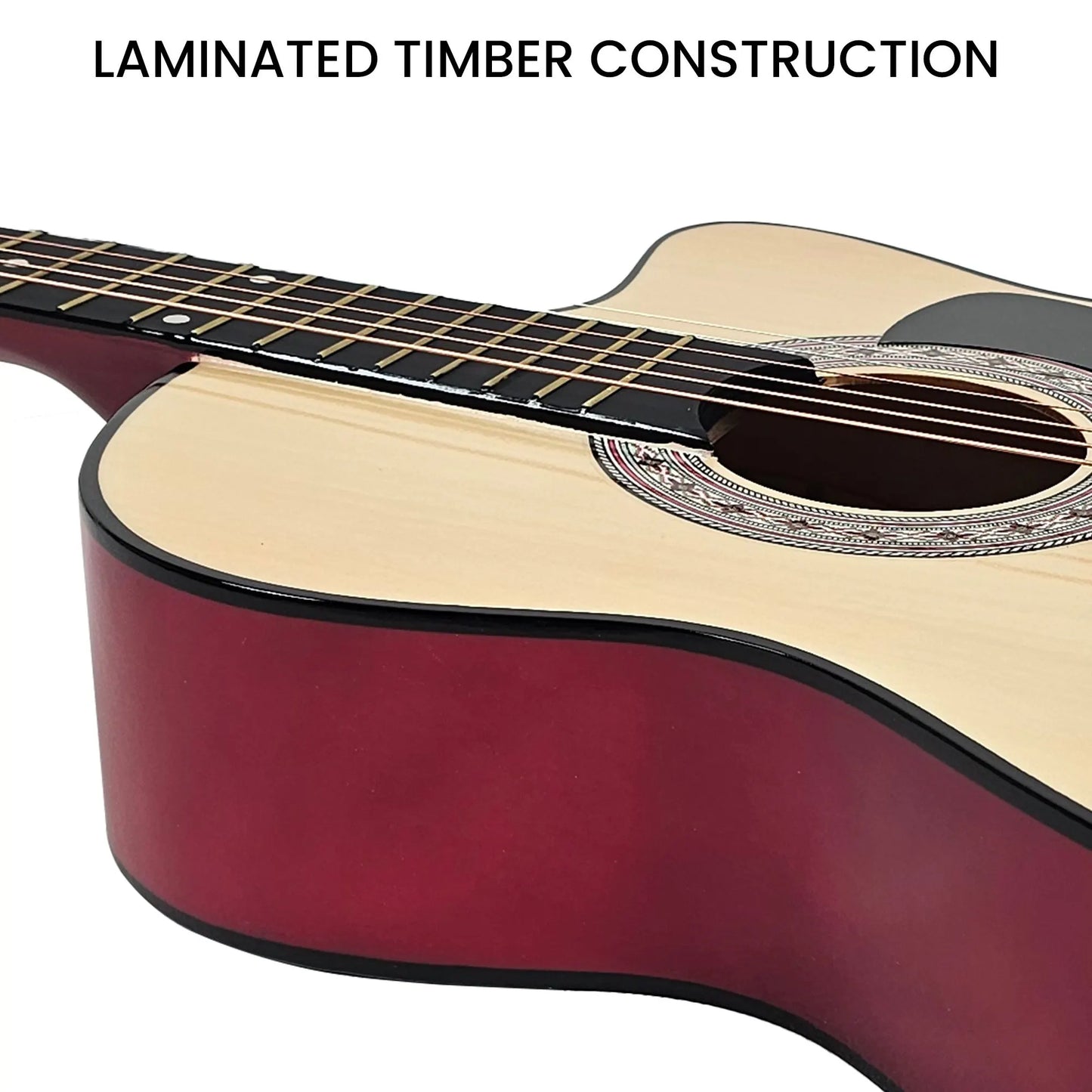Karrera 38in Cutaway Acoustic Guitar with guitar bag - Natural - Image 9