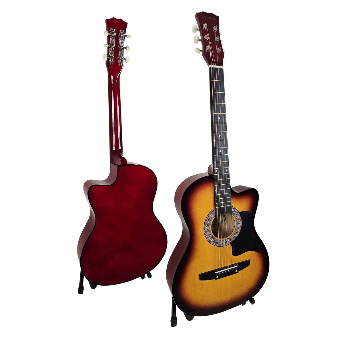 Karrera 38in Pro Cutaway Acoustic Guitar with Bag Strings - Sun Burst - Image 2