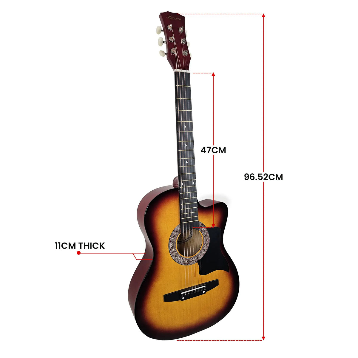 Karrera 38in Pro Cutaway Acoustic Guitar with Bag Strings - Sun Burst - Image 5