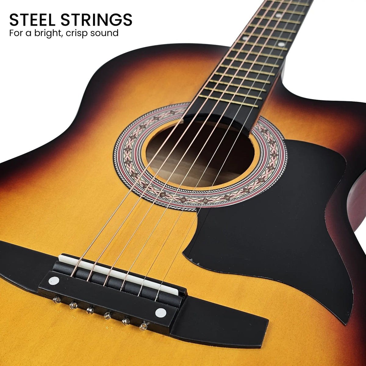 Karrera 38in Pro Cutaway Acoustic Guitar with Bag Strings - Sun Burst - Image 7