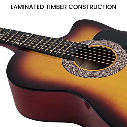 Karrera 38in Pro Cutaway Acoustic Guitar with Bag Strings - Sun Burst - Image 9
