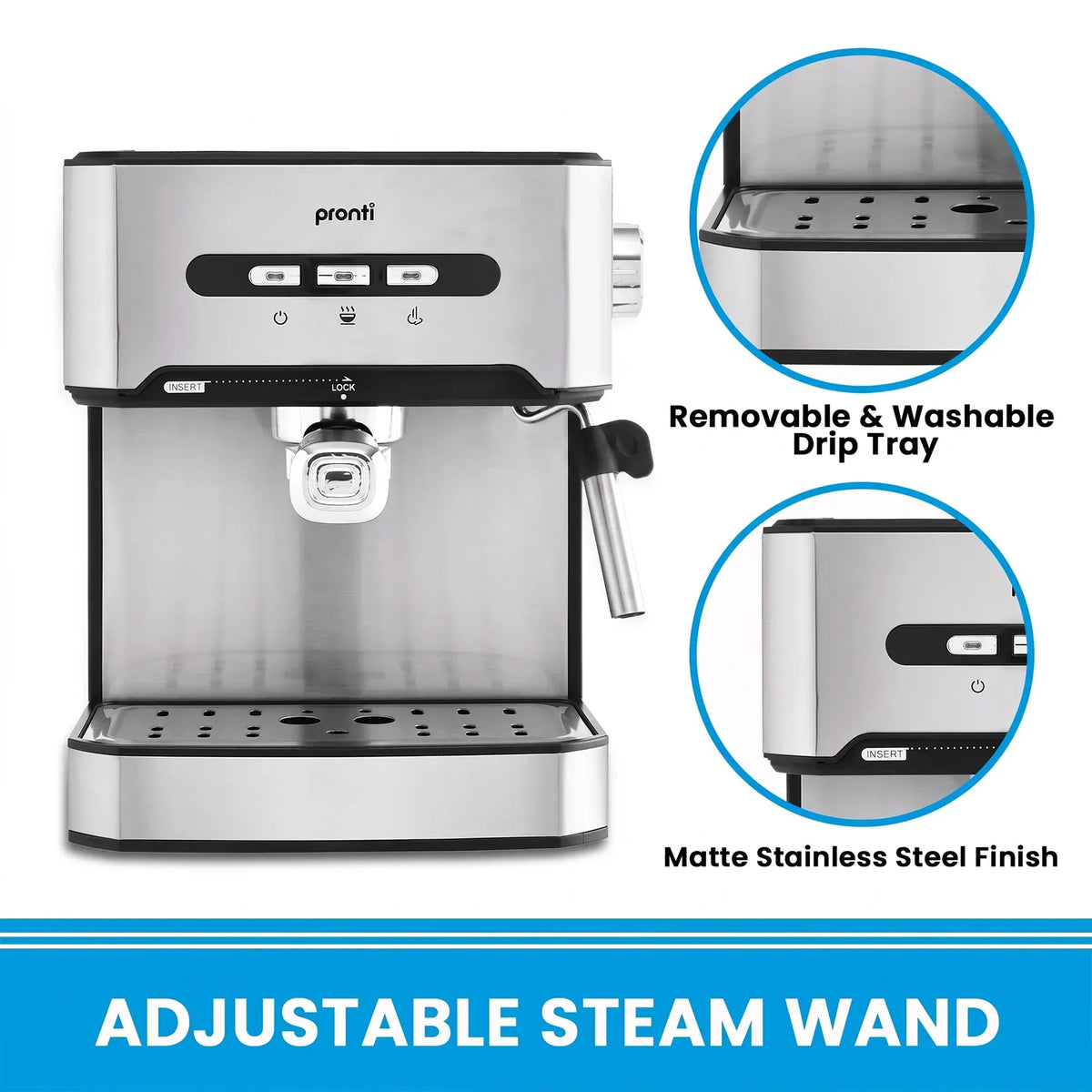 Pronti 1.6L Automatic Coffee Espresso Machine with Steam Frother - Image 4