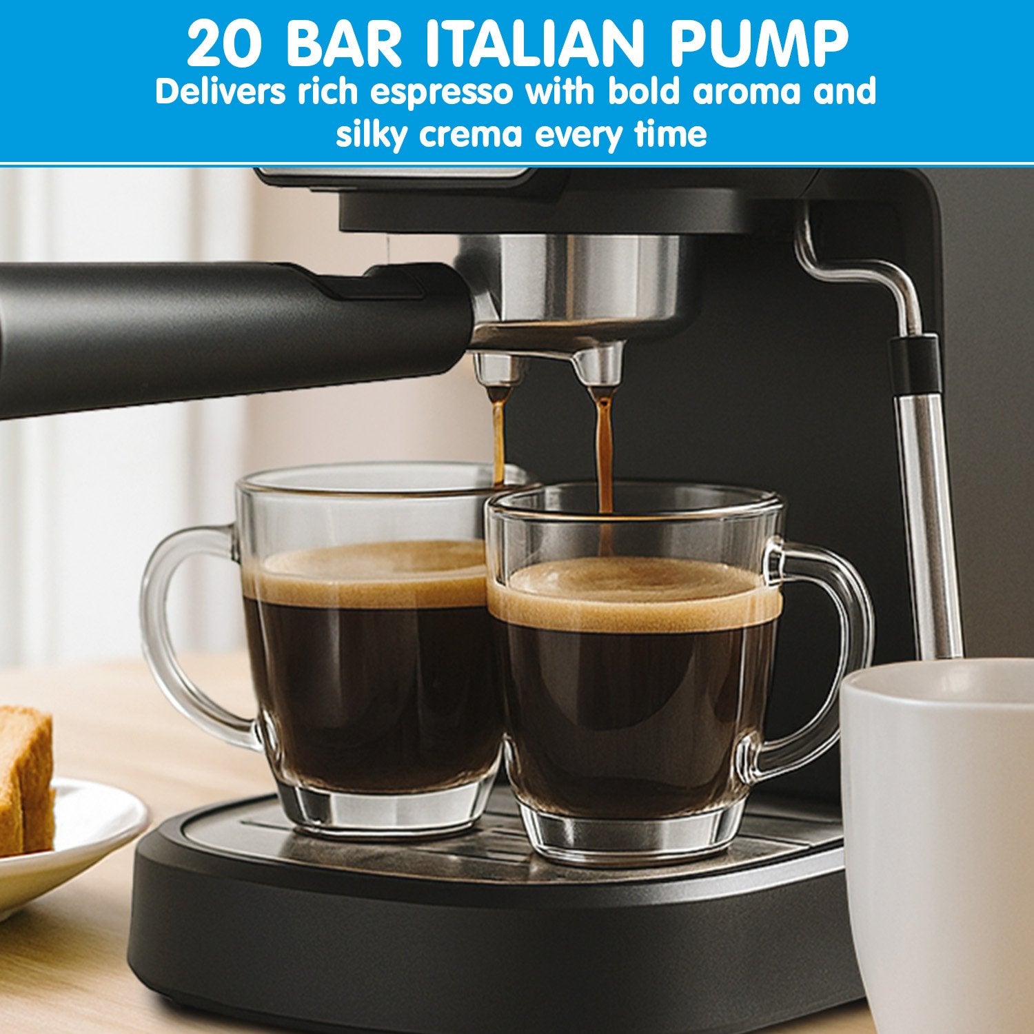 Pronti CM-850D Coffee Machine 20 Bar Espresso Maker with Milk Frother and 1.25L Tank - Image 5