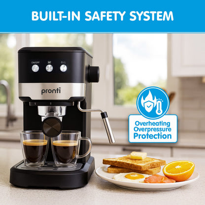 Pronti CM-850D Coffee Machine 20 Bar Espresso Maker with Milk Frother and 1.25L Tank - Image 8