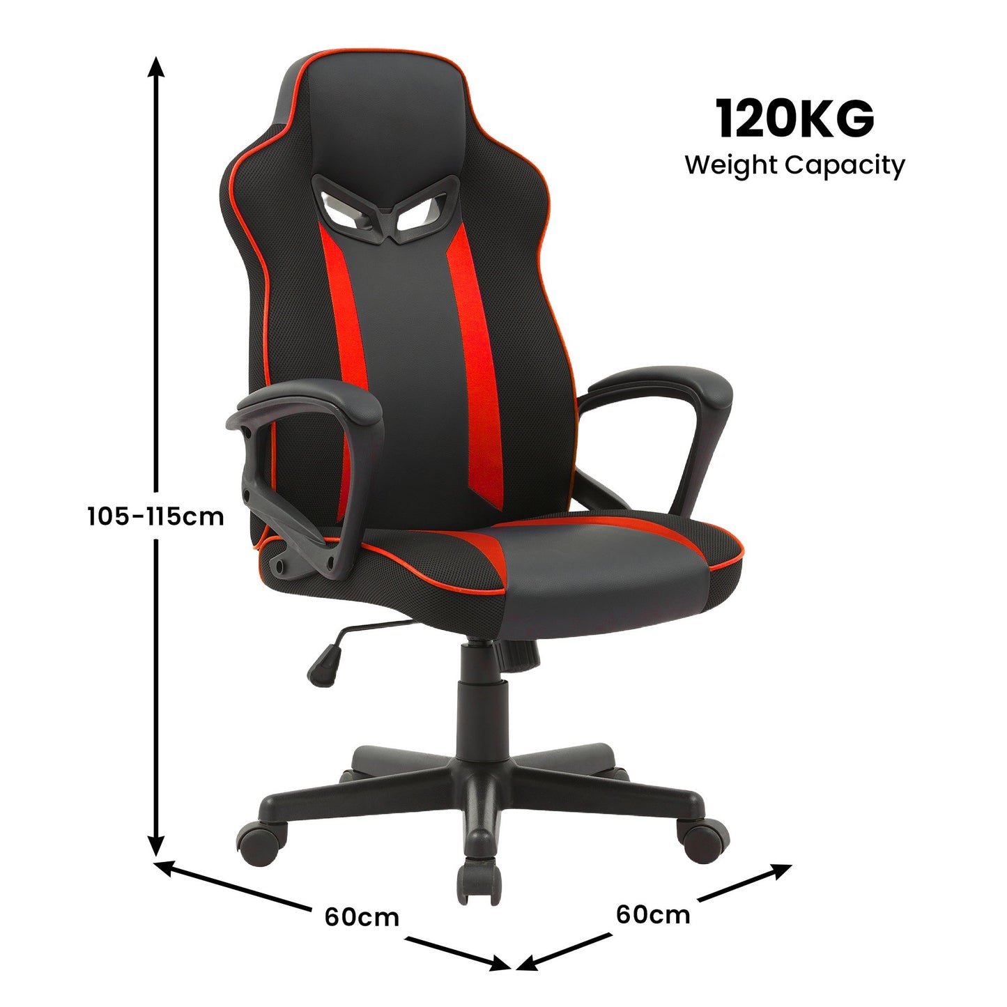 Sarantino Fayzo Racing Reclining Office Gaming Chair Black And Red Adjustable Computer Desk Seat With Adjustable Height, Breathable Mesh Back, Padded Armrests - Image 4