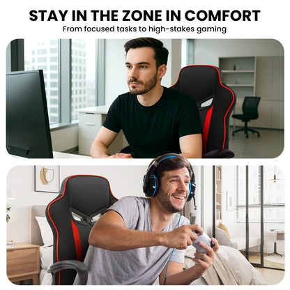 Sarantino Fayzo Racing Reclining Office Gaming Chair Black And Red Adjustable Computer Desk Seat With Adjustable Height, Breathable Mesh Back, Padded Armrests - Image 6