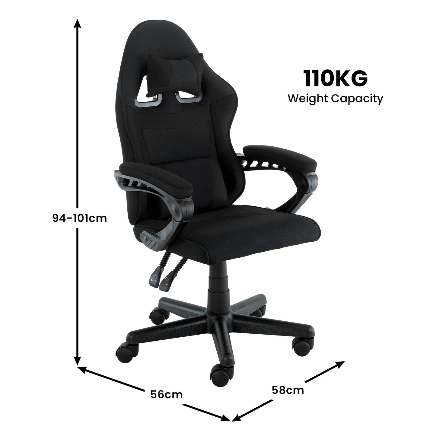 Sarantino Antre Kids Study Gaming Chair Black Adjustable Computer Desk Seat Racing Inspired-look With Adjustable Height, Ergonomic Back Support, Padded Armrests - Image 4