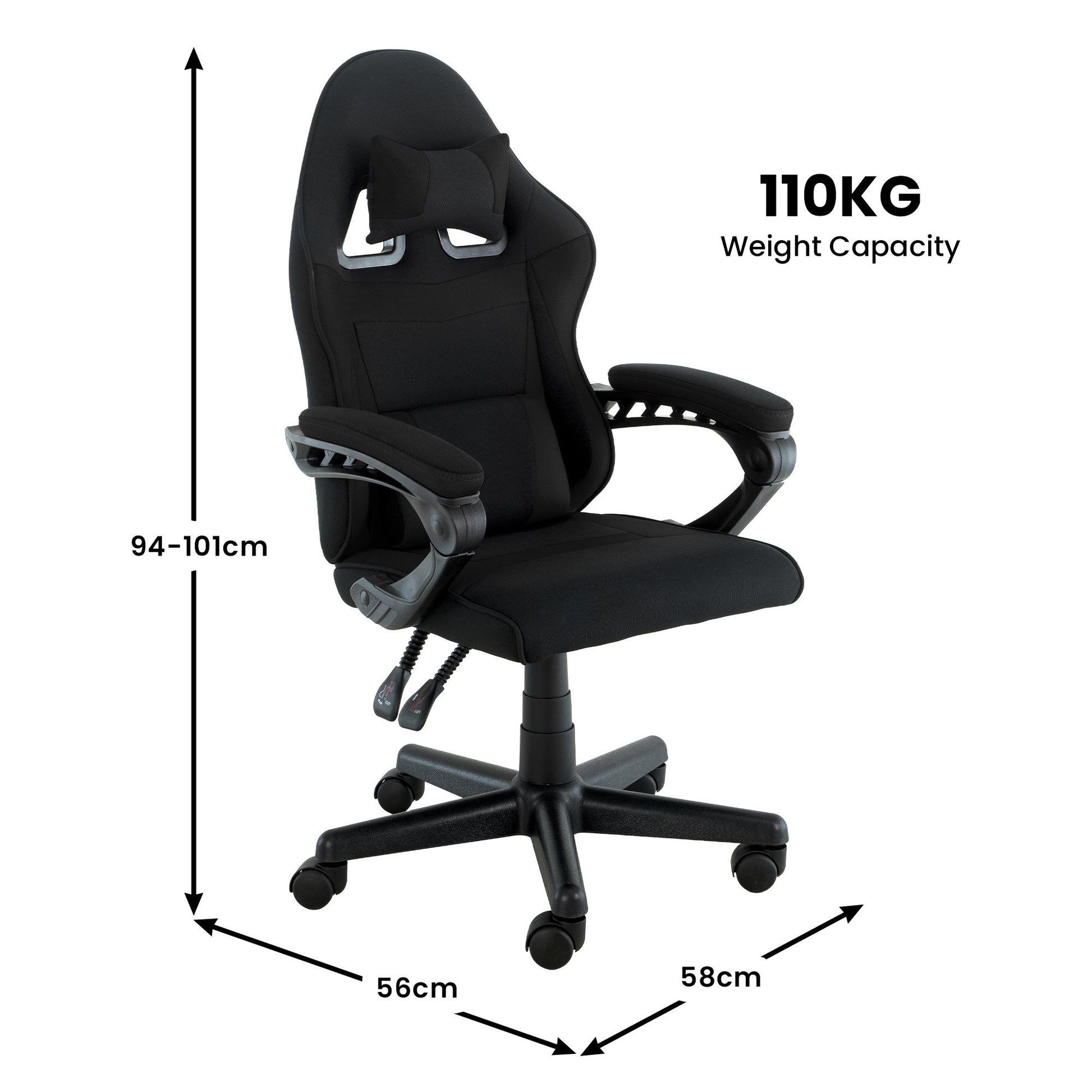 Sarantino Antre Kids Study Gaming Chair Black Adjustable Computer Desk Seat Racing Inspired-look With Adjustable Height, Ergonomic Back Support, Padded Armrests - Image 4