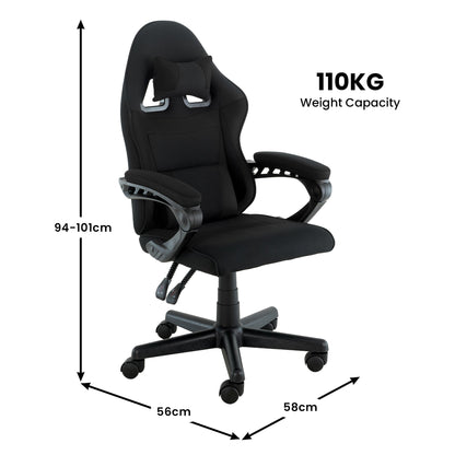 Sarantino Antre Kids Study Gaming Chair Black Adjustable Computer Desk Seat Racing Inspired-look With Adjustable Height, Ergonomic Back Support, Padded Armrests - Image 4