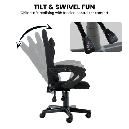 Sarantino Antre Kids Study Gaming Chair Black Adjustable Computer Desk Seat Racing Inspired-look With Adjustable Height, Ergonomic Back Support, Padded Armrests - Image 7