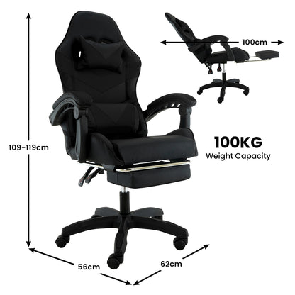 Sarantino Cueva Reclining High Back Office Gaming Chair Black Retractable Footrest Computer Seat - Image 4