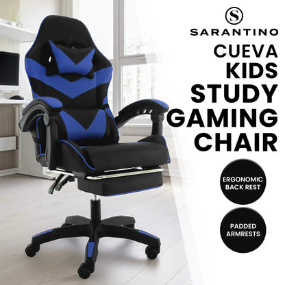 Sarantino Cueva Reclining High Back Office Gaming Chair Seat Retractable Footrest Office Computer Black & Blue - Image 2