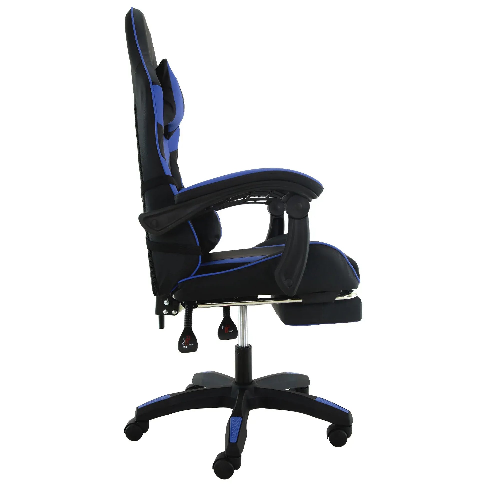 Sarantino Cueva Reclining High Back Office Gaming Chair Seat Retractable Footrest Office Computer Black & Blue - Image 5