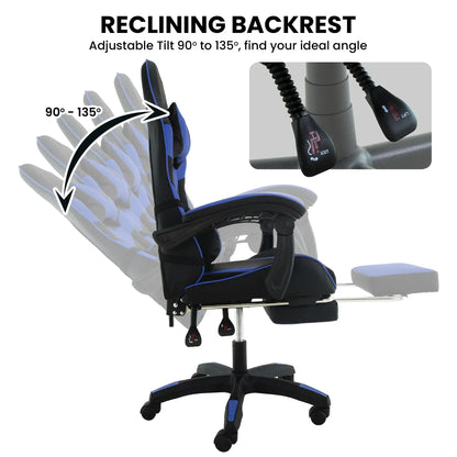 Sarantino Cueva Reclining High Back Office Gaming Chair Seat Retractable Footrest Office Computer Black & Blue - Image 7