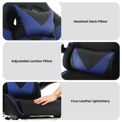 Sarantino Cueva Reclining High Back Office Gaming Chair Seat Retractable Footrest Office Computer Black & Blue - Image 8