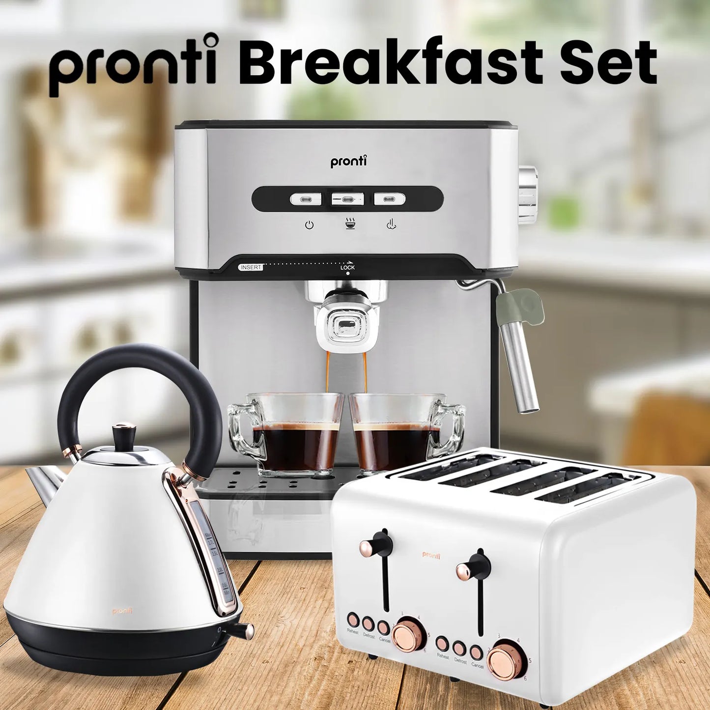 Pronti Toaster, Kettle & Coffee Machine Breakfast Set - White - Image 3