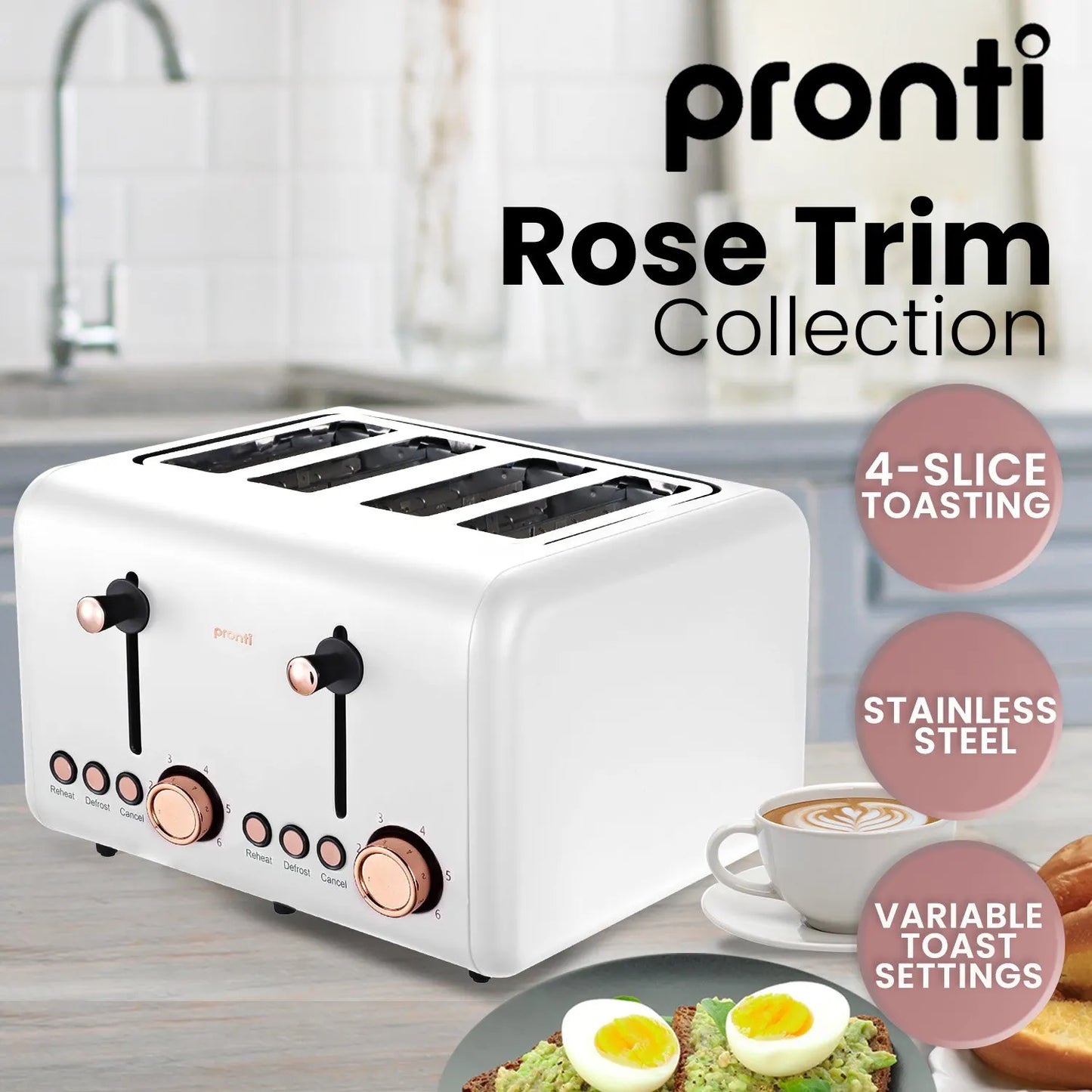 Pronti Toaster, Kettle & Coffee Machine Breakfast Set - White - Image 5