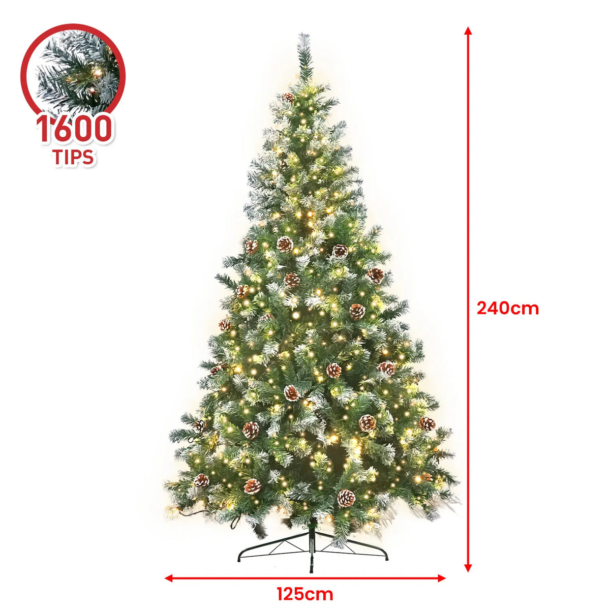 Christabelle 2.4m Pre Lit LED Christmas Tree Decor with Pine Cones Xmas Decorations - Image 4