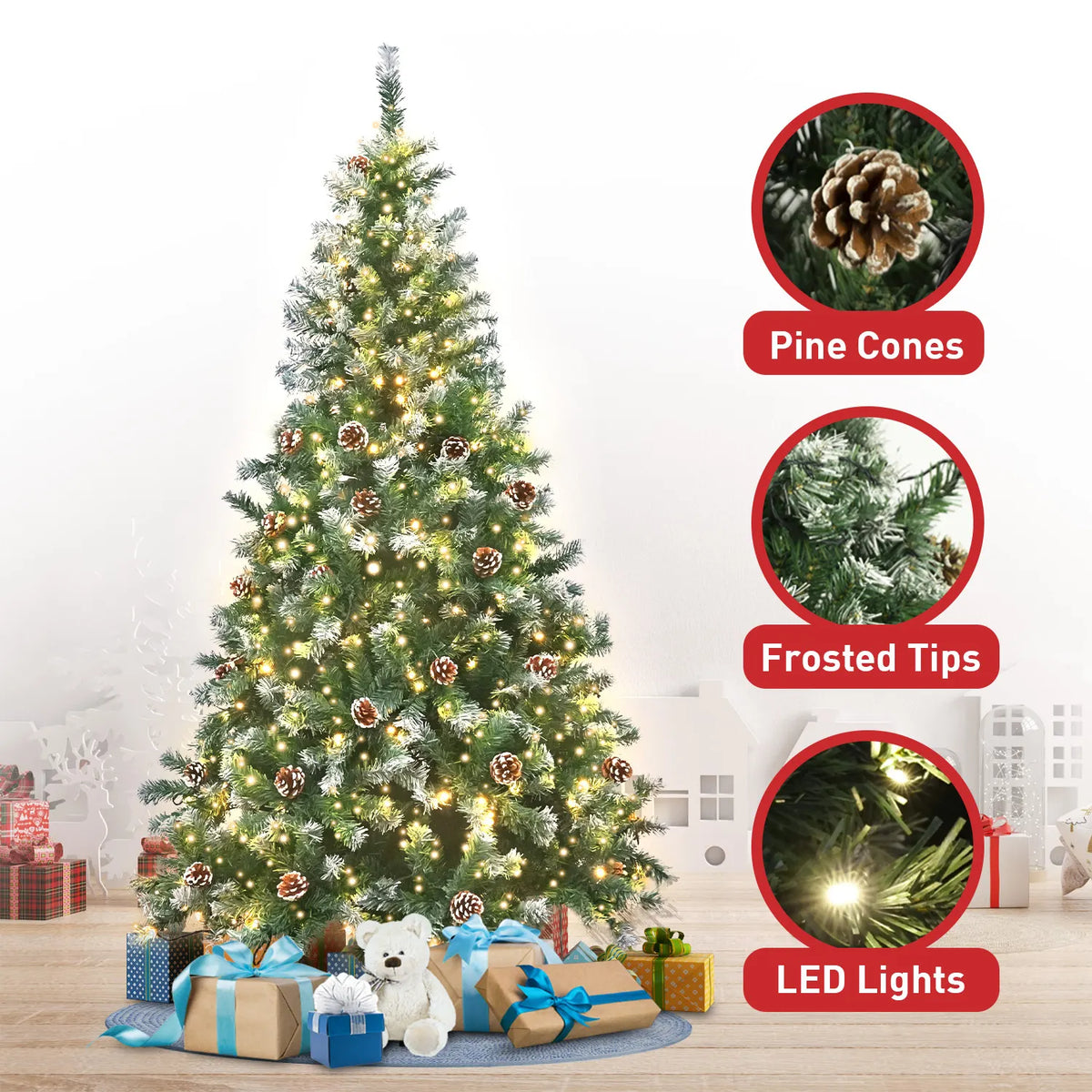Christabelle 2.4m Pre Lit LED Christmas Tree Decor with Pine Cones Xmas Decorations - Image 8