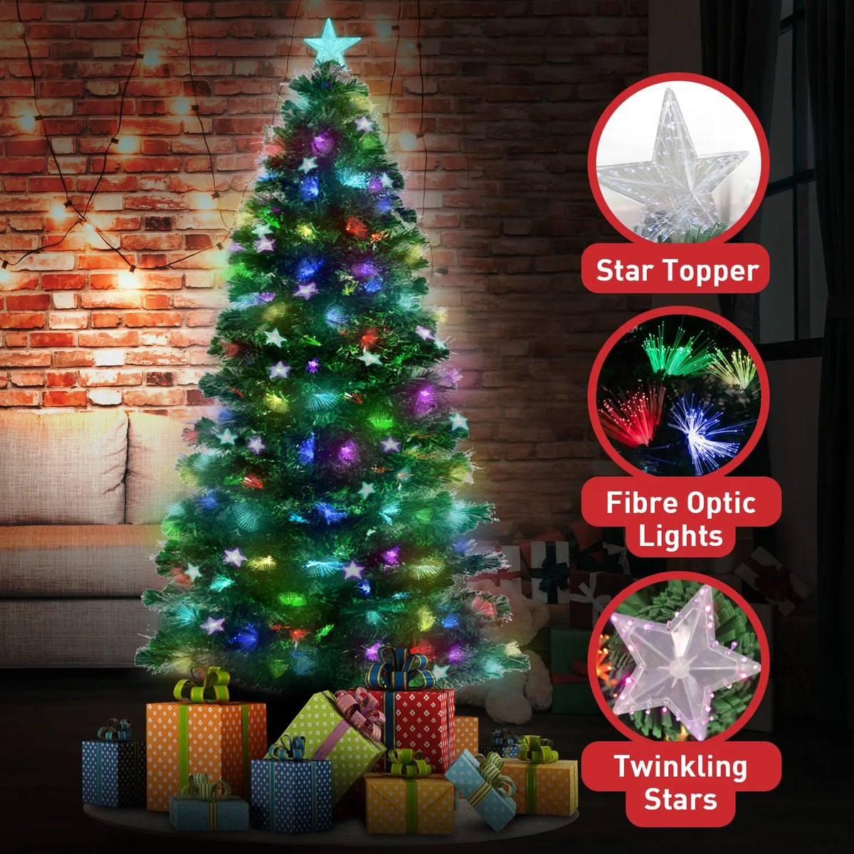 Christabelle 2.4m Enchanted Pre Lit Fibre Optic Christmas Tree Stars Xmas Decor - Image 9